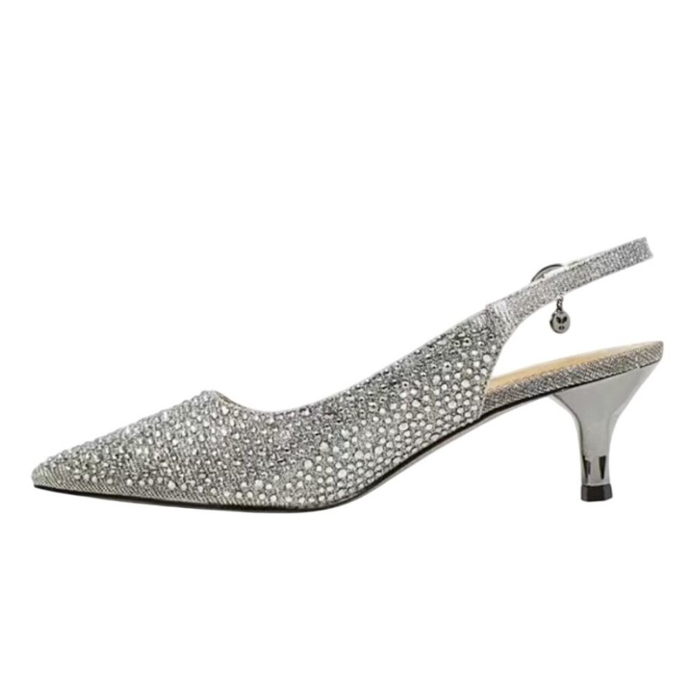 R J. Renee Ferryanne Rhinestone Glitter Fabric Slingback Pumps Silver 7.5 New - Picture 11 of 14